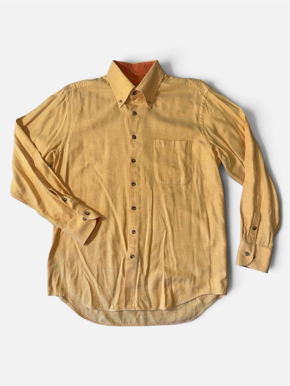 Paul Stuart mens L Large orange 100% cotton flannel button down oxford shirt